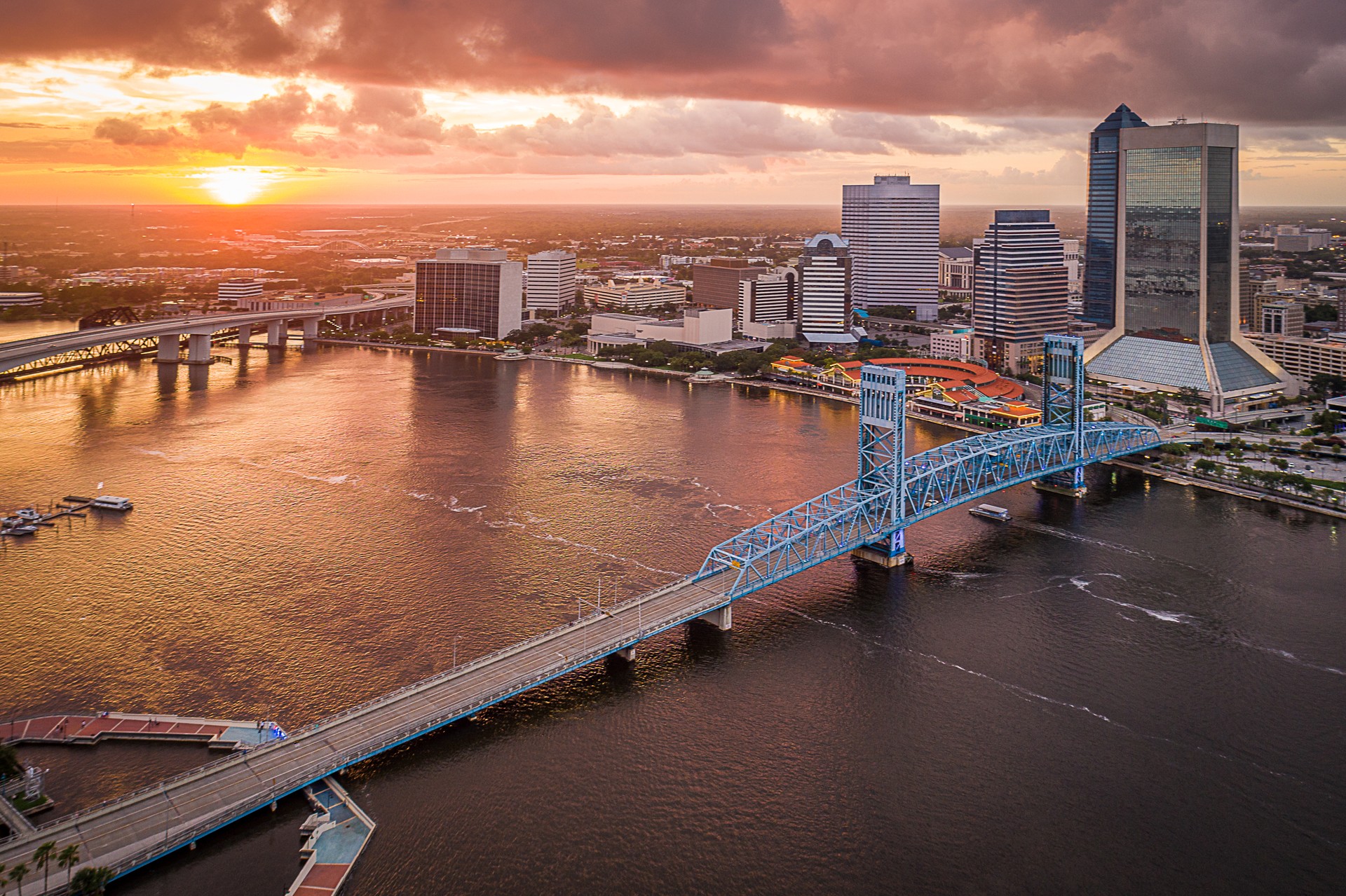 Aerial View of Jacksonville, Florida at Sunset